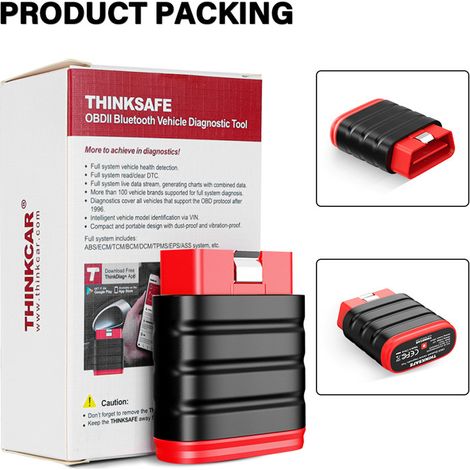 Scanner OBD2 Bluetooth THINKCAR Thinksafe, outil diagnostic automobile tous systèmes, 5 fonctions de réinitialisation (vidange frein à main électronique), valise diagnostic compatible iOS Android, lec