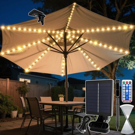 Solar Umbrella Lights, Luce Solar for Umbrella, 104 LED 8 Modes Solar Umbrella Lights, with Remote Control, Solar Lights for Umbrella, for Outdoor Parasol Garden Tents (1/5)