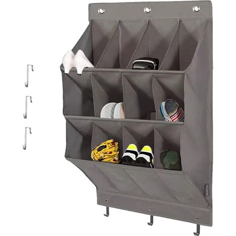 Over the Door Shoe Organizer, Grey 12 Pockets Hanging Shoe Storage Rack with Large Deep Pockets, Oxford 600D Fabric Shoe Storage Rack with 6 hook for Shoes, Home Accessories etc (1/4)
