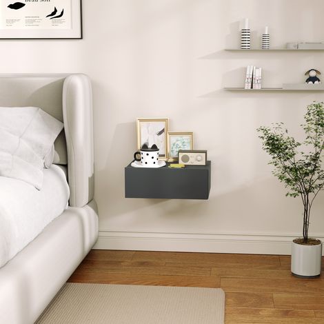Étagère murale moderne avec tiroir, bois noir, 40x30x15 cm, suspendue, meuble de rangement pour chambre (1/5)