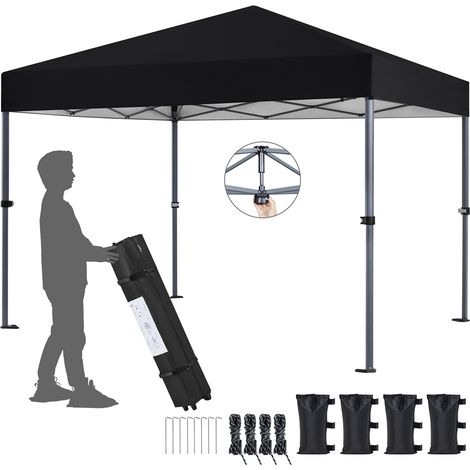 Homevive Cenador Plegable para Exterior 3x3M Cenador Plegable Pérgola Cuadrada con Diseño Pop-Up Resistente al Agua Altura Ajustable para Camp Playa Jardín Terraza Negro