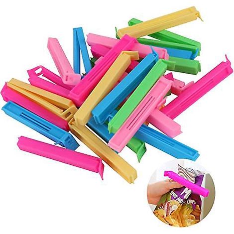 30 Stück Lebensmittelverschlussclips, Beutelverschlussclips für Beutel zur Aufbewahrung von Süßigkeiten und Snacks in der Küche, 11 cm, 5 Farben (1/5)