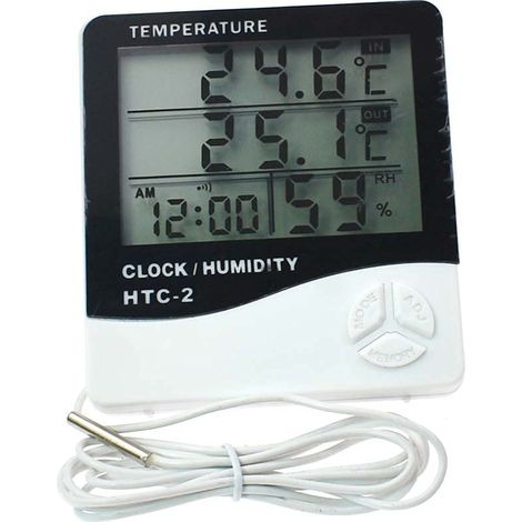 Higrómetro digital LCD, termómetro de interior para invernadero, reloj audible, monitor de temperatura de escritorio (HTC-2) (1/2)