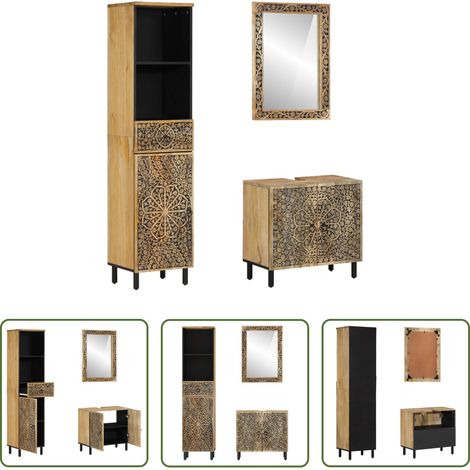Badmöbel Set - 3-tlg. Badmöbel-Set Massivholz Mango (1/5)