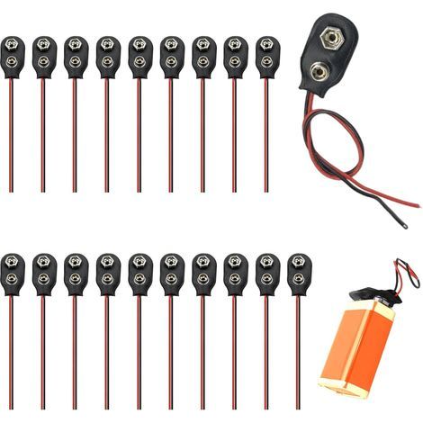 20 Pièces Connecteur Pile 9V Type I, Connecteurs à Clip pour Batterie avec Câbles de 150 mm, Fiche Pile, Clips de Connexion pour Piles en Plastique, Cable Pile, pour Assemblages Électroniques, DIY (1/5)