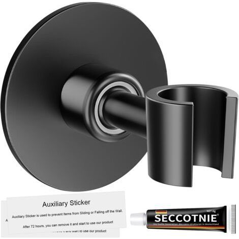 Universal 304 Stainless Steel Shower Holder Wall Mounted Hand Shower Holder with Strong Glue 360° Adjustable Shower Head Attachment (Black) (1/4)