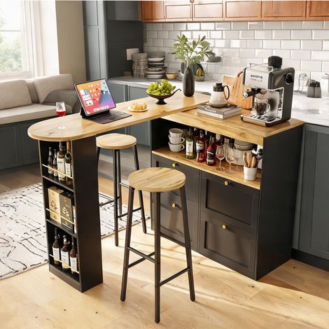 Ensemble table de bar avec rangements et 2 tabourets en métal (1/5)
