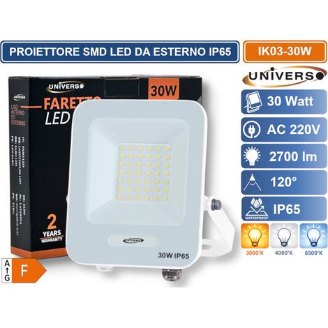UNIVERSO IK03-30W PROIETTORE SMD LED 30W DA ESTERNO IP65 2700LM BIANCO CALDO - 3000K (1/2)