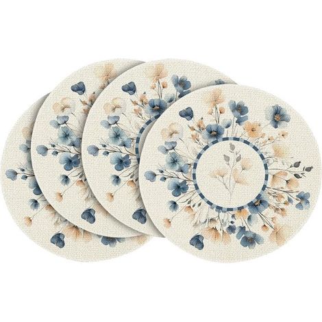 4 runde Platzsets mit Frühlingsblumenmuster, 35,5 cm Durchmesser Saisonale Dekoration für den Esstisch (1/4)