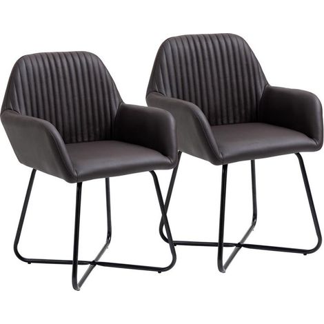SET 2 SEDIE MODERNE IMBOTTITE IN SIMILPELLE MARRONE (1/5)