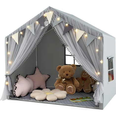 Tienda de juegos infantil 146 x 96 x 133 cm amplia y luminosa ambiente acogedor poliéster gris 200017736