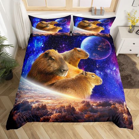Housse de couette avec 1 taie d'oreiller Motif animaux de compagnie Motif Galaxy Starry Moon Pour enfant adolescent 135 x 200 cm (1/5)