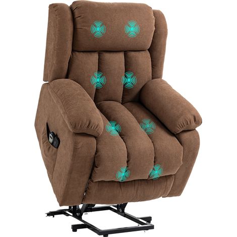 Sillón reclinable eléctrico con función de masaje y mando a distancia, tapizado en tela, 91x93x103cm, color marrón. (1/5)