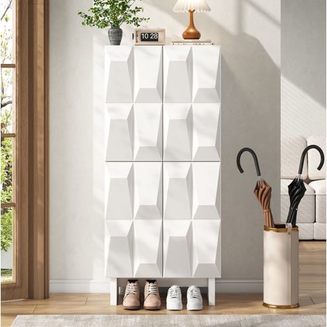 Armoire à chaussures 60,5/34/135,5 cm blanche, 4 portes et étagères réglables (1/5)