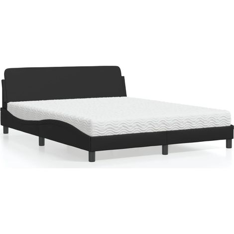 vidaXL Lit avec matelas Dover noir 160x200 cm similicuir (1/5)