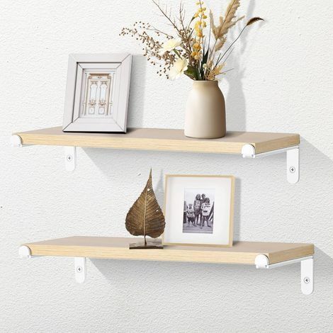 Lot de 2 Etagere Murale Rustique en Bois, 40CM Brun Clair Etagères Flottantes Suspendues, Tablettes Flottantes Rangement pour Cuisine, Chambre, Salon (1/5)