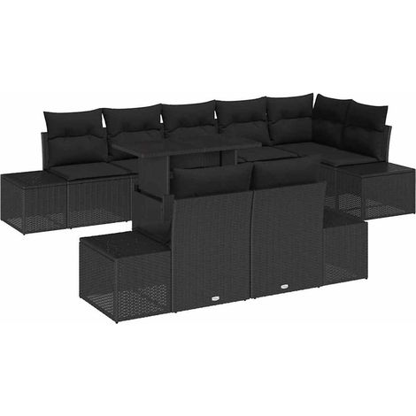 Conjunto de sofá de jardín 9 pcs Negro Poliratán vidaXL (1/5)