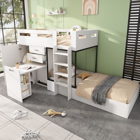 Lit superposé 90x200 cm avec bureau et rangement HAVRYA (1/5)