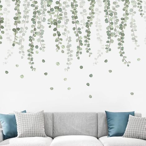 eucalyptus Vine Leaves Wall Sticker, 55 X 100cm Green Plant Wall Sticker, Bedroom Wall Stickers For Diy Art Wall Decor Green Decoration Living Roo
