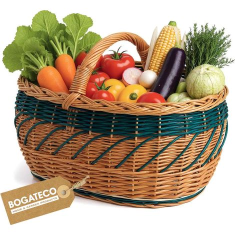 BOGATECO Grand Panier Osier Courses Pique Nique Vert 45 cm (1/5)