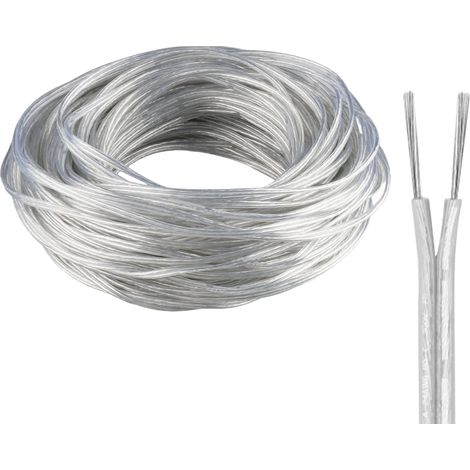 Câble flexible en PVC transparent - 15 m - 2 fils - 24 AWG - Câble électrique transparent - Diamètre extérieur : 1,8 x 3,6 mm - Pour appareils ménagers à faible consommation d'énergie (1/5)