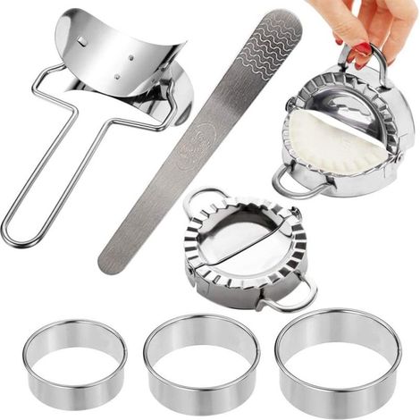 7-teiliges Set aus Edelstahl 304, bestehend aus einem Fülllöffel, einer Raviolizange, einer Ravioli-Teigform und Zubehör zur Ravioliherstellung (silberfarben).