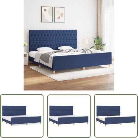 The Living Store Bettgestell mit Kopfteil Blau 200x200 cm Stoff - Bettes Gestell - Holzbetten - Doppelbett - Boxspringbett - Lattenrost (1/5)