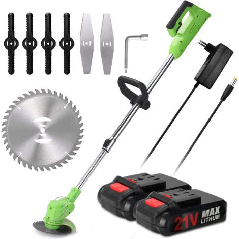 Tondeuse électrique sans fil 21V avec 2 batteries 6000mAh – Vitesse 18000 tr/min – Hauteur réglable 0,9-1,2 m – Pour terrains accidentés