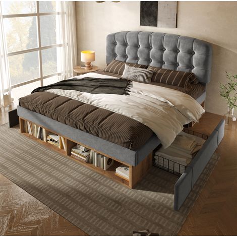 letto letto 90x200 contenitore con cassetti grigio OKMYHOME (1/5)