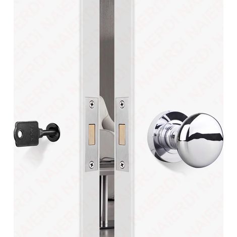 (Clé ronde chromée) Ensemble de poignée de porte à verrouillage invisible en alliage de zinc noir avec serrure mécanique sans clé pour porte coulissante (1/5)