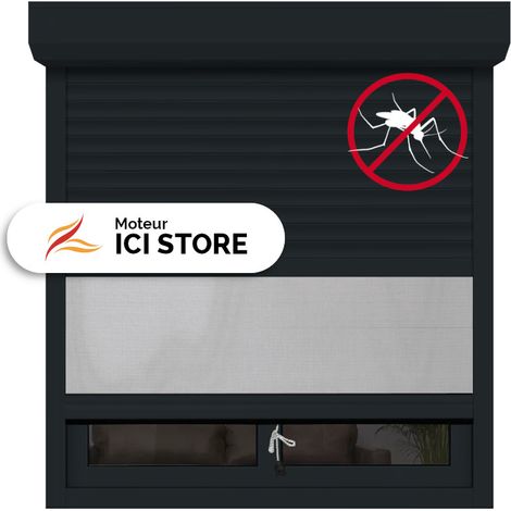 Volet Roulant Moustiquaire Intégrée moteur filaire H160xL150 alu Anthracite 7016 (1/5)