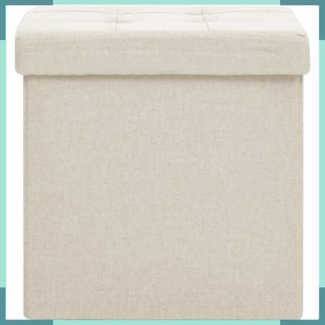 Tabouret de rangement pliable - 338764 - blanc crème - faux lin (100% polyester) - 38x38x38 cm (1/5)