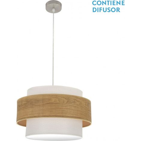 Colgante Myriam 2xe27 Níquel/madera Clara Regx50x50 Cm