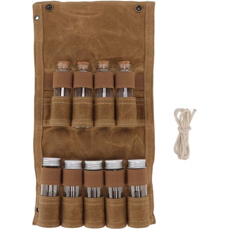 Borsa porta spezie individuale a 9 fori – in tela, portatile – per campeggio, giardinaggio, escursionismo, barbecue, pesca – color kaki