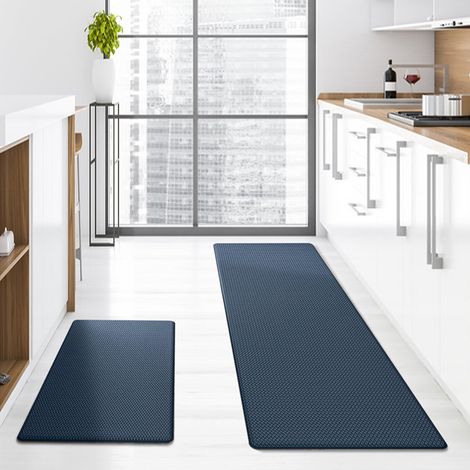 Small single PVC kitchen floor mat, thickened, long strip, leather, waterproof, non-slip, household use, oil and sewage resistant, washable - Navy blue - 442400.8cm