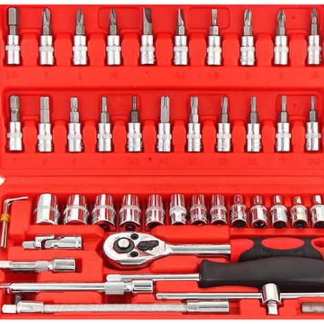 Kit d'outils à main 46 pièces comprenant une clé à cliquet, une douille fendue, une croix, une clé hexagonale PZ et une clé Torx. (1/2)