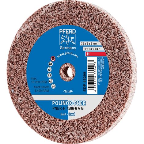 PFERD POLINOX verpresstes Vlies-Rad PNER Ø 75X6 mm Bohrung-Ø 6 mm Hart A Grob für Finish (1/5)