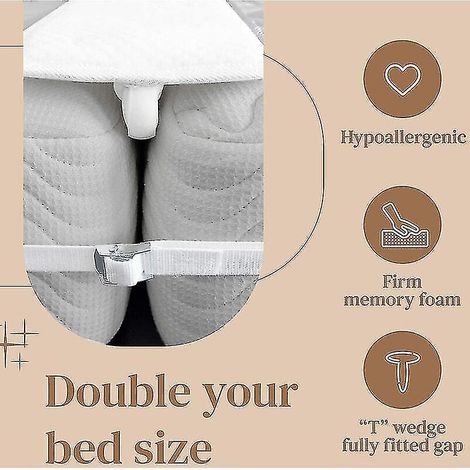 Pont de lit de 20 cm avec connecteur de matelas pour transformer des lits jumeaux en un lit king-size, avec sangle de fixation, pour chambre d'amis ou salon.
