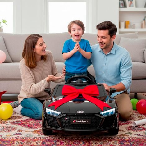 Auto Elettrica Bambini Audi R8 Sport 12V con Licenza Ufficiale Telecomando 2.4GHz Doppio Motore 30W Sedile in Eco Pelle Luci LED MP3 USB Bluetooth Porte Apribili 3–5 km/h - Colore: Nero (1/5)