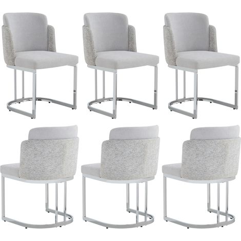 6 sedie da pranzo imbottite in ciniglia grigio chiaro con gambe metalliche argentate (1/5)