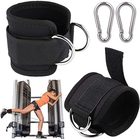 Lot de 2 sangles de cheville avec anneaux en D - Mousquetons - Pour fessiers et exercices du bas du corps - Accessoires de fitness pour hommes et femmes