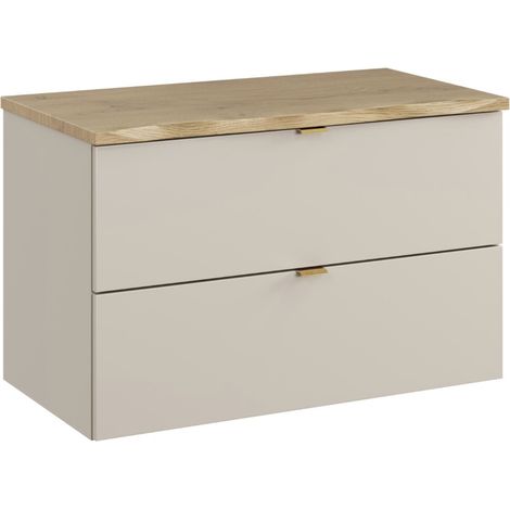 Meuble sous vasque suspendu 2 tiroirs DALIA Cachemire avec plan Chêne naturel 80 cm-Largeur 80 cm (1/5)