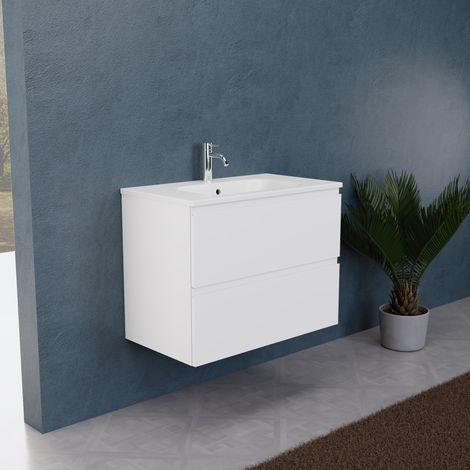 Inda - Meuble de salle de bain L.80 avec vasque mate / Blanc mat (1/5)