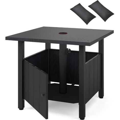 Mesa auxiliar de exterior 55,5 x 55,5 x 48 cm con orificio para sombrilla y sacos de arena estilo rústico aleación de zinc-hierro negro 200013872