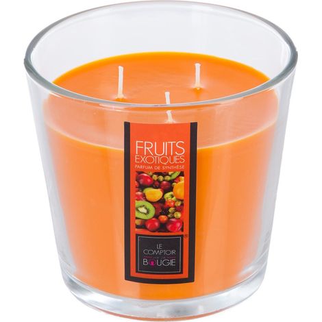 Bougie 3 mèches Parfumée Fruits exotiques 500 G Pot en verre - Atmosphera