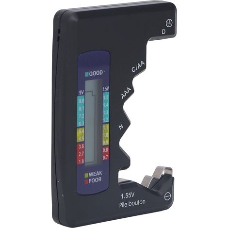 Testeur de Piles Numérique avec Écran LCD ABS pour Piles Bouton 1.5V 9V - Noir