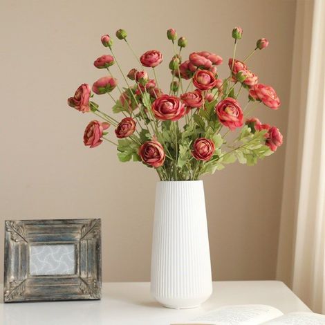 Set mit 8 künstlichen roten Kamelienblüten, Kunstpflanzen für das Wohnzimmer, Dekoration für den Couchtisch, Sockel aus Eisen, Kunststoff und Seide, Höhe 55 cm (1/5)