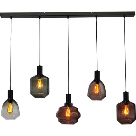 Lampe suspendue 5 lumières - noire - Porto avec des lunettes différentes - 2711-05-05-130-5-191