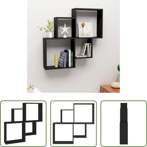 Rangement - Étagère murale cube Noir 80x15x78,5 cm Bois d’ingénierie (1/5)