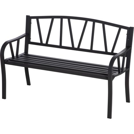 Banc de Jardin en Métal Noir Imperméable, Banquette Extérieur für 2 Plätze, 128x56x86cm